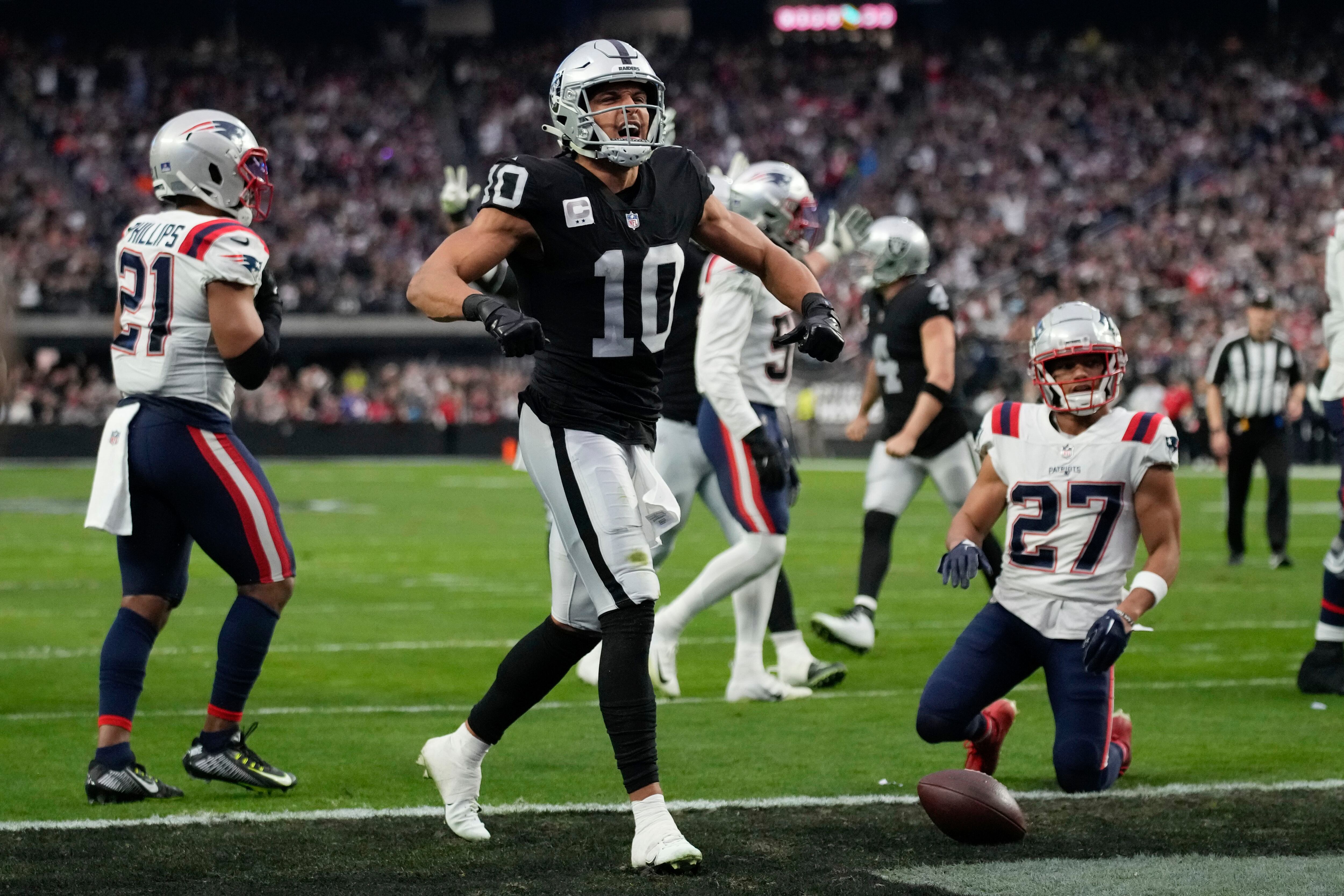 Jakobi Meyers of the New England Patriots celebrates after scoring