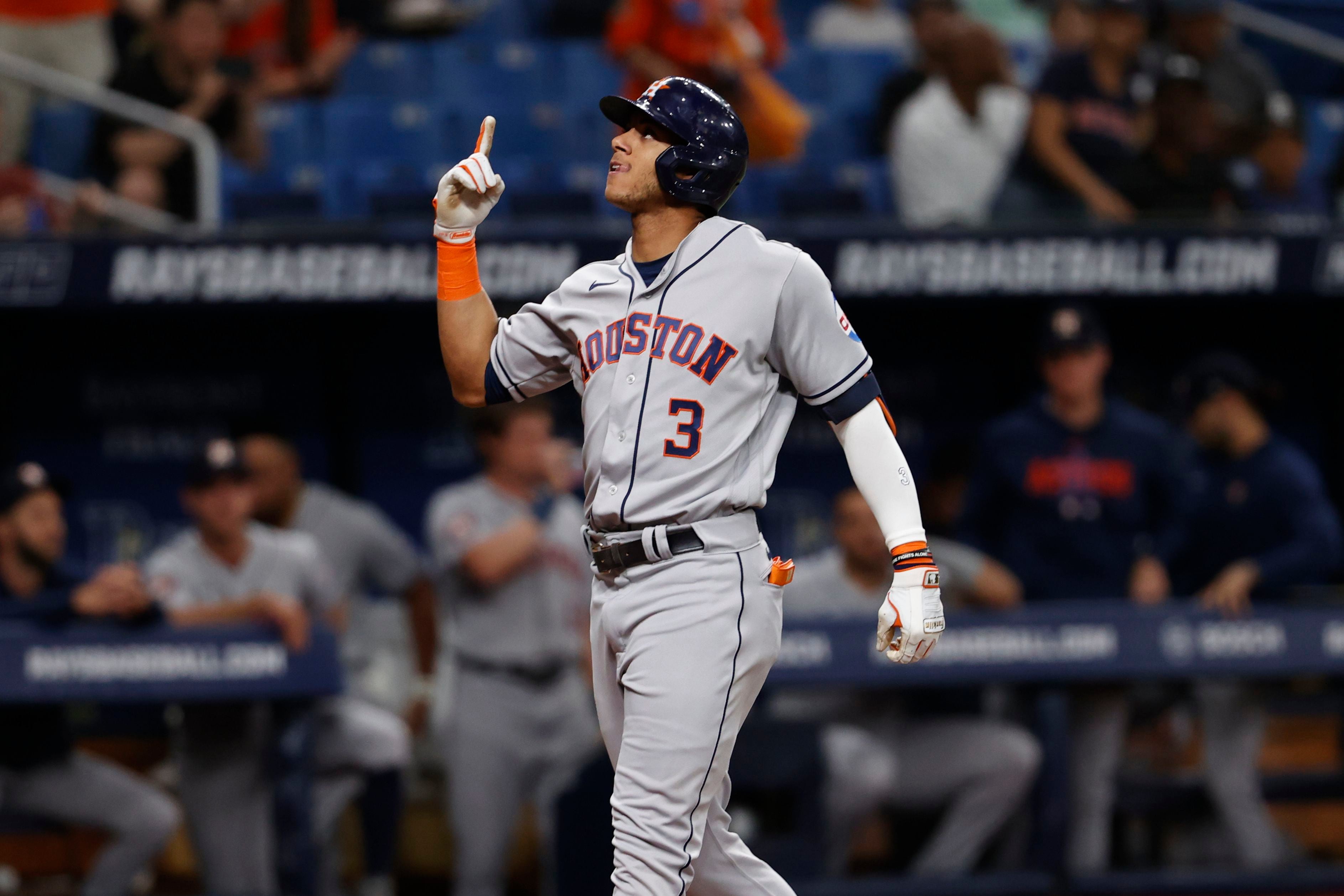 Tampa Bay Rays' Jose Siri draws a walk from Houston Astros starting pitcher  Luis Garcia during the fifth inning of a baseball game Tuesday, April 25,  2023, in St. Petersburg, Fla. (AP