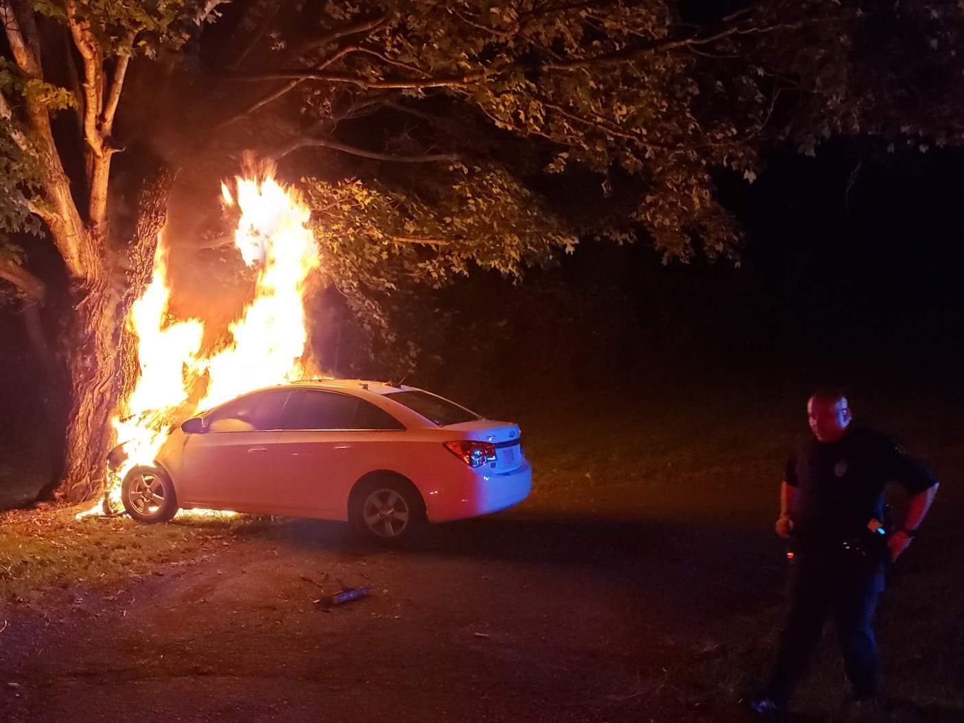 Driver hospitalized after fiery crash in Bedford