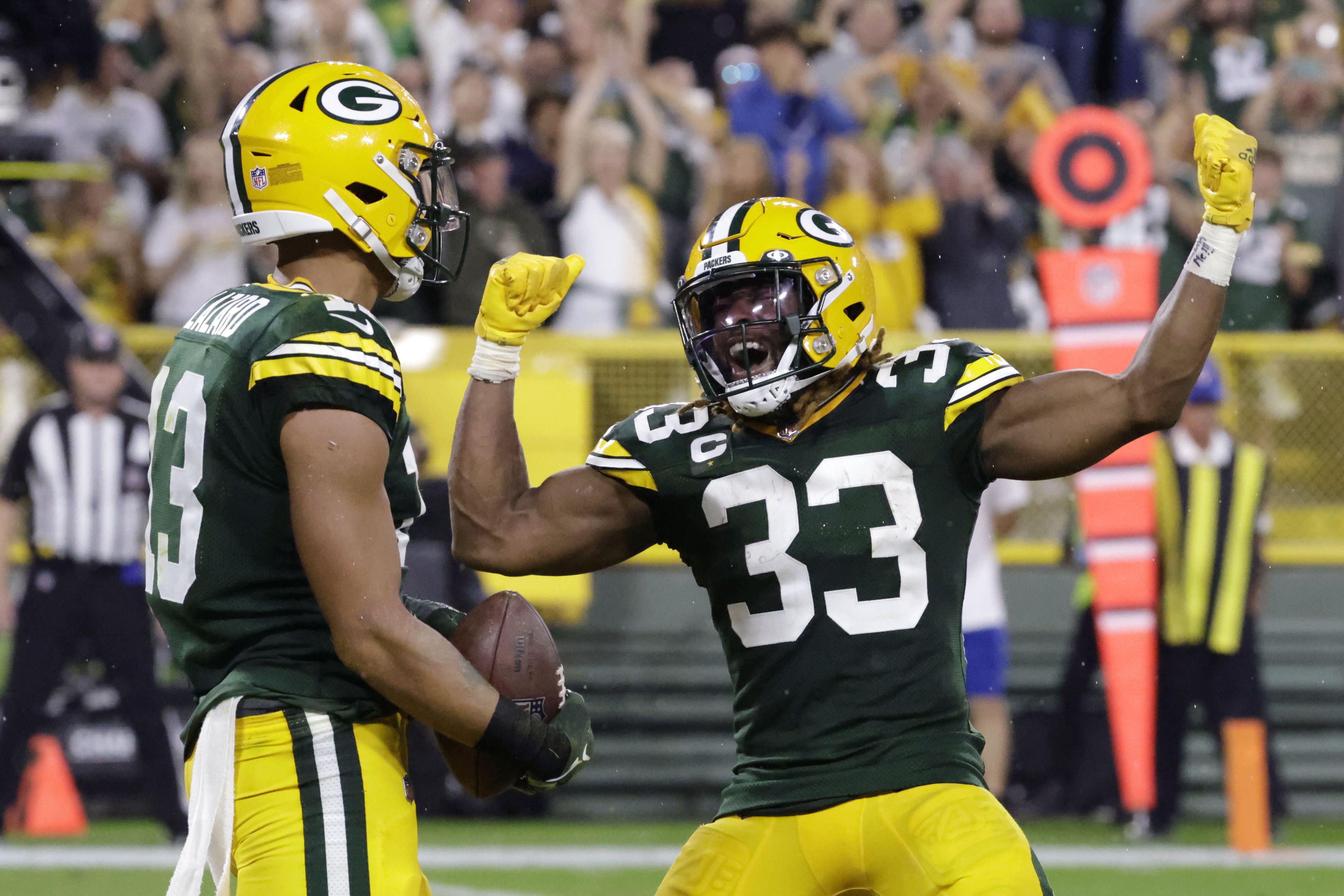 Aaron Jones, Christian Watson, David Montgomery active for Packers