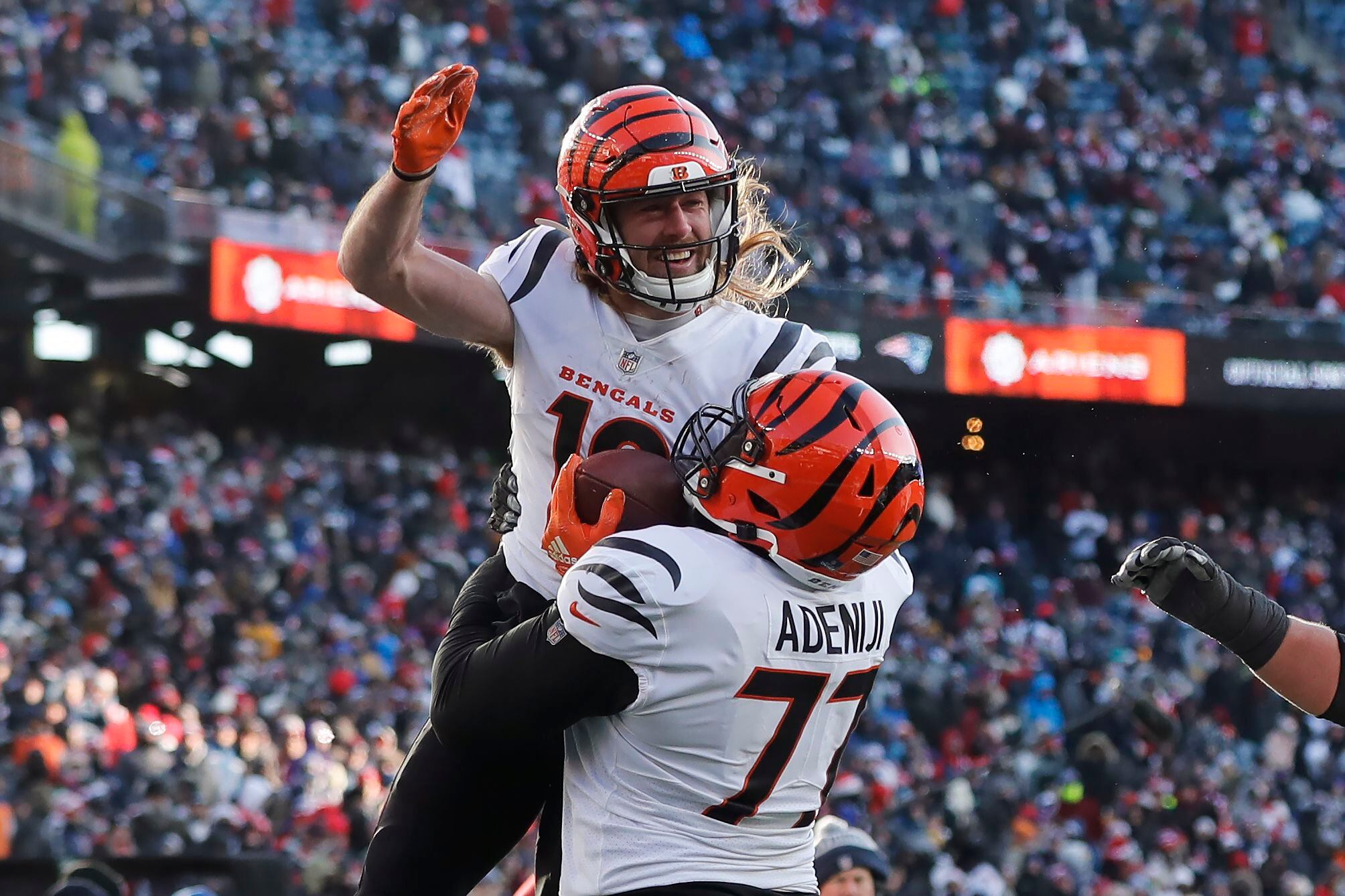 Foxborough, United States. 24th Dec, 2022. Cincinnati Bengals quarterback Joe  Burrow (9) looks for a pass during the first half of a game against New  England Patriots at Gillette Stadium in Foxborough