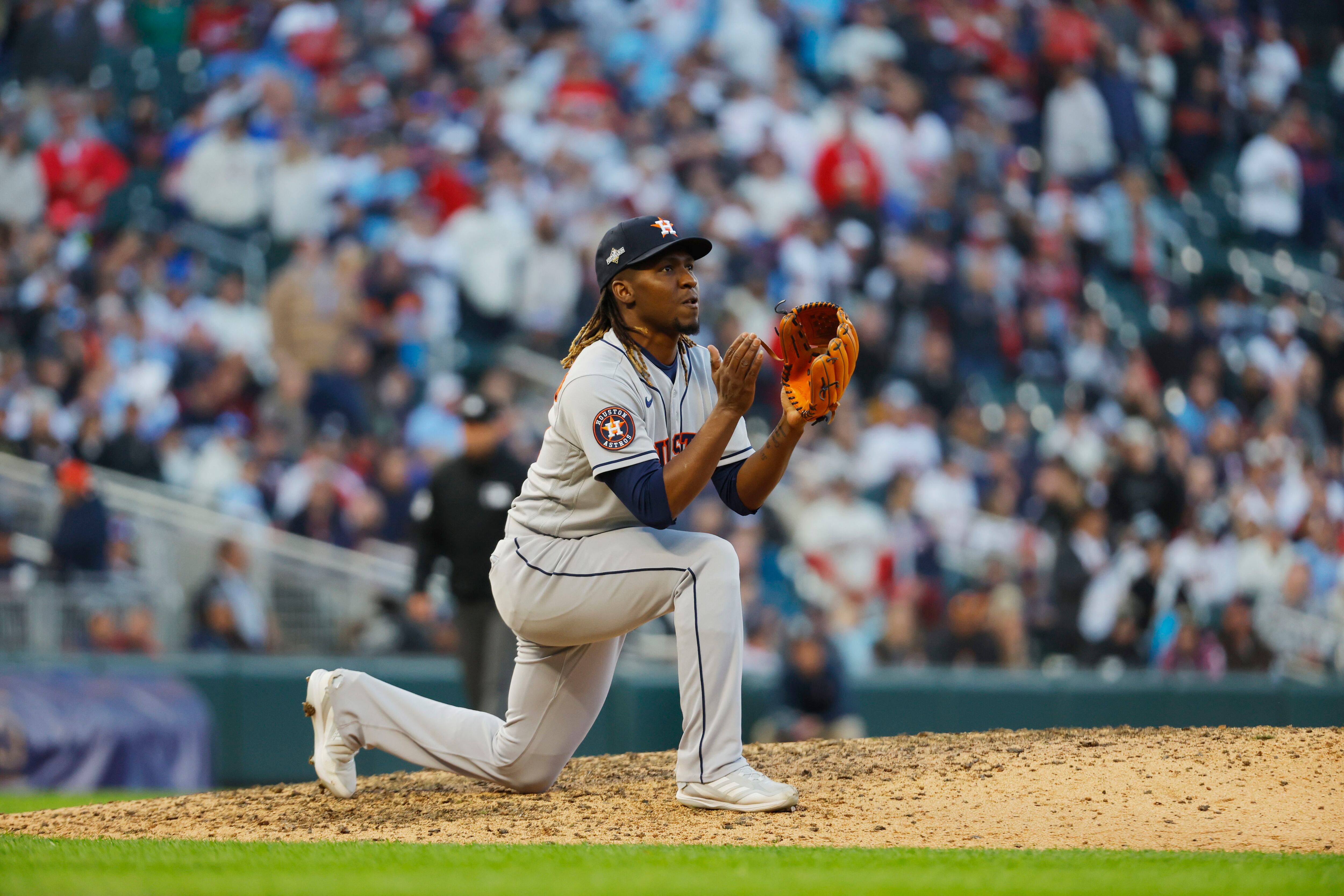 Minneapolis, United States. 10th Oct, 2023. Houston Astros starting pitcher Cristian  Javier throws in the first inning against the Minnesota Twins in game three  of an MLB American League Division Series at