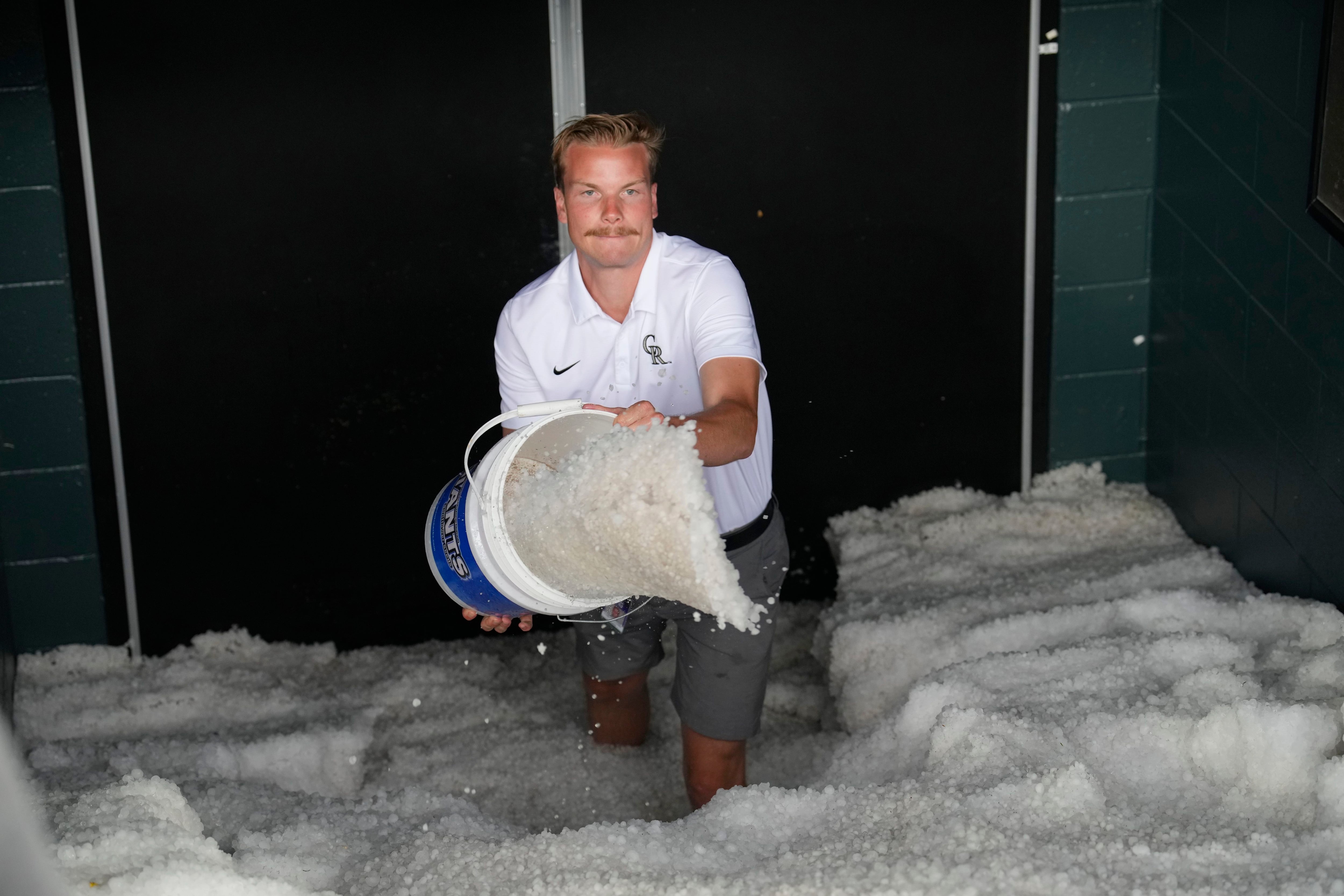 Rockies' Dugout Completely Buried in Hail Before Game vs. Dodgers