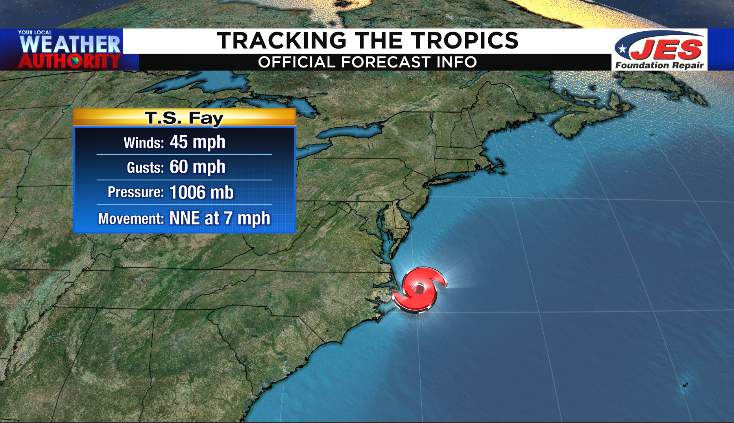Tropical Storm Fay forms off the coast of North Carolina