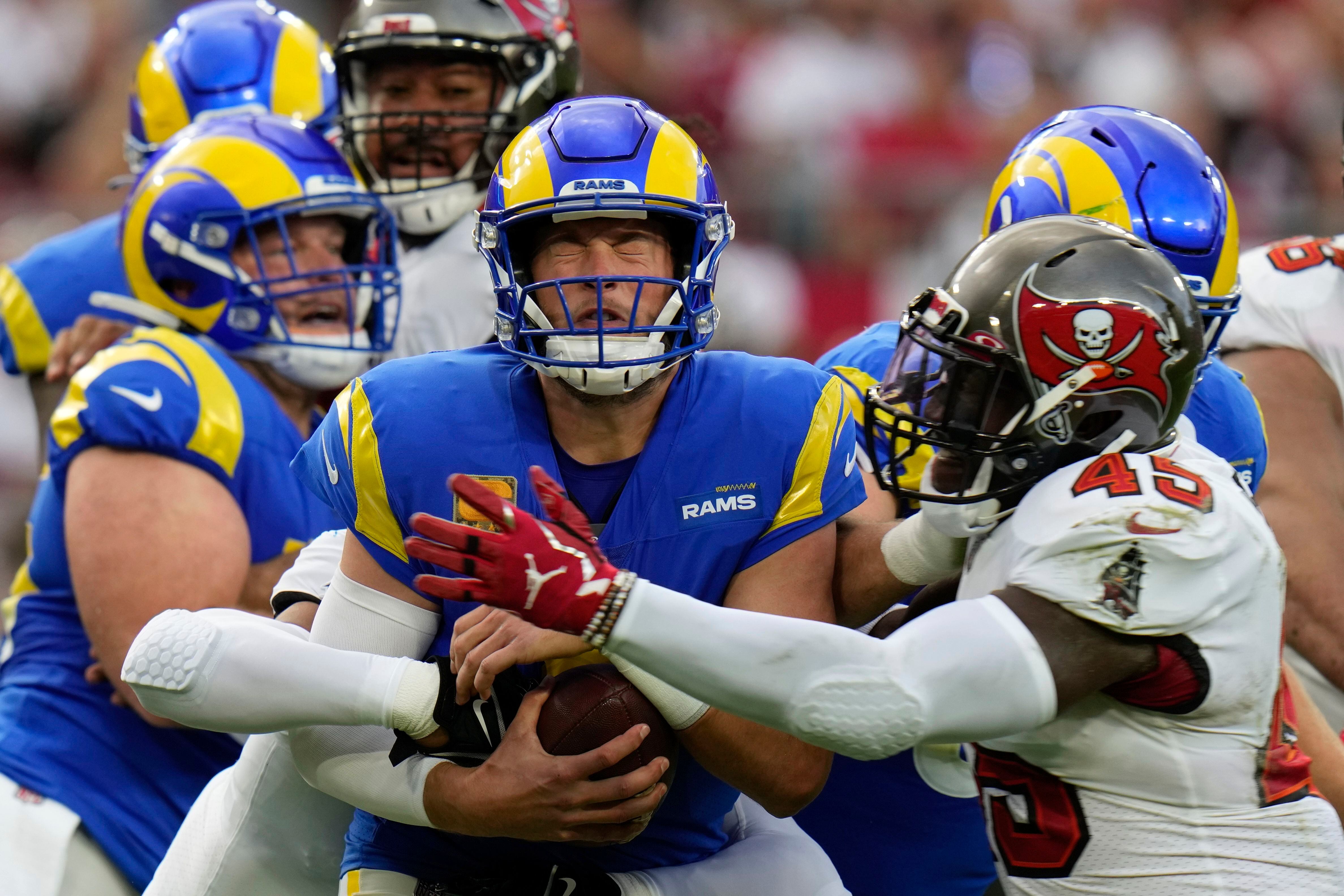 Matthew Stafford, Rams quarterback, turns his back after