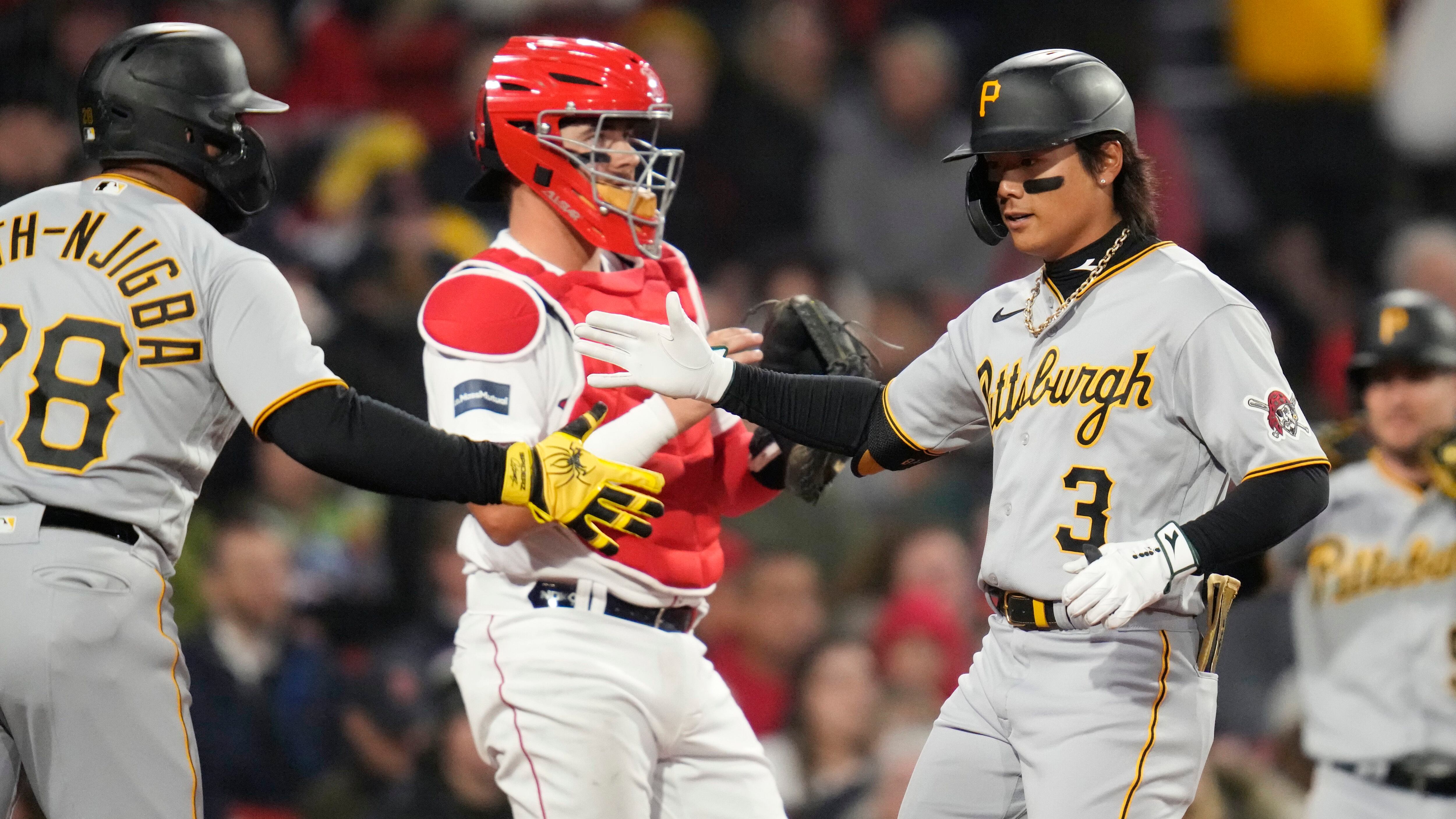 Pittsburgh Pirates' Carlos Santana bats during the second inning