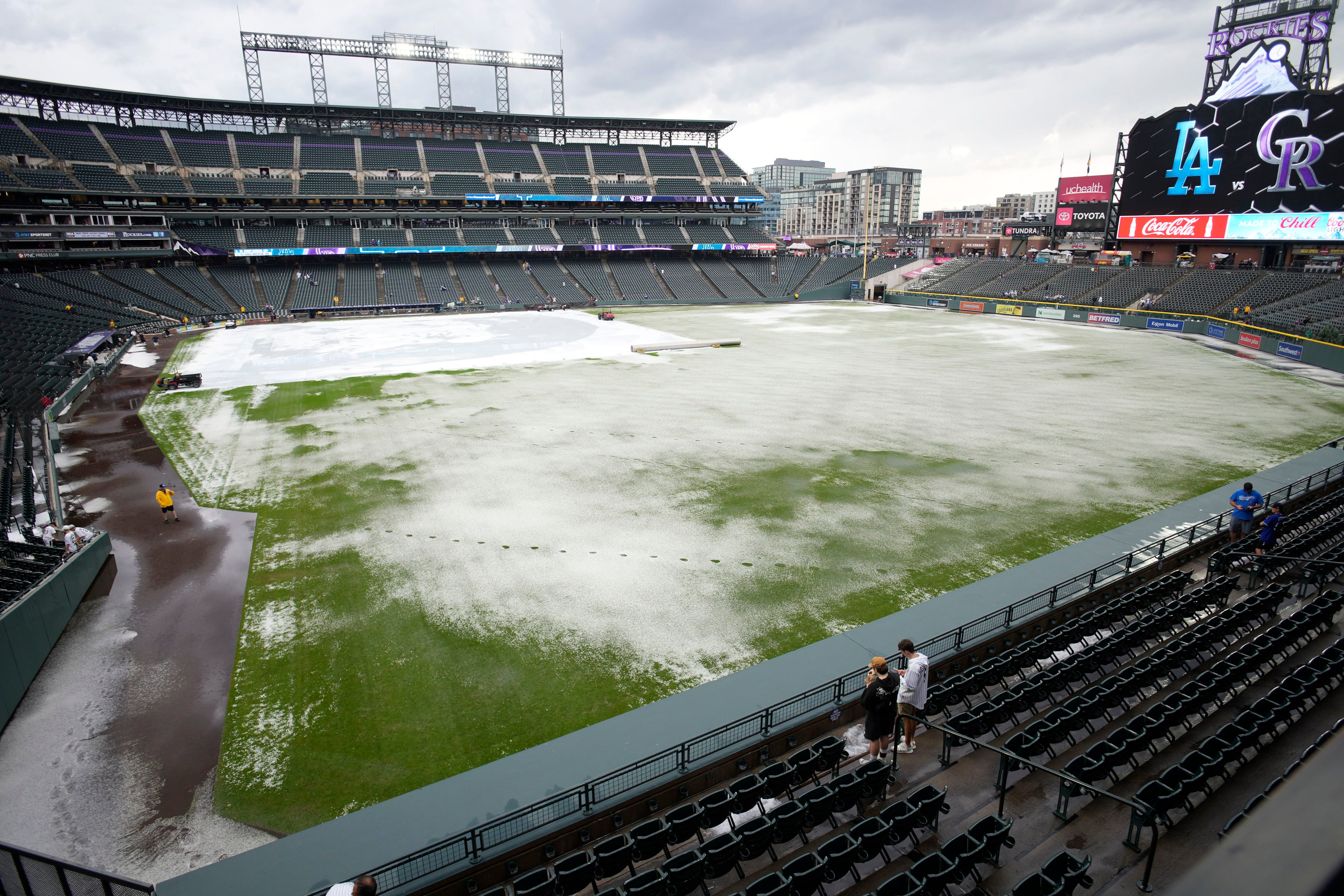 Rockies' Dugout Completely Buried in Hail Before Game vs. Dodgers